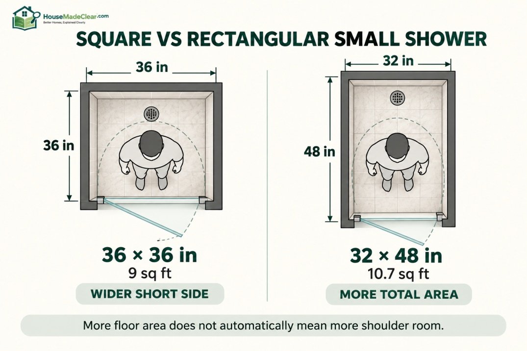 Comparison of a 36 × 36 square shower and a 32 × 48 rectangular shower