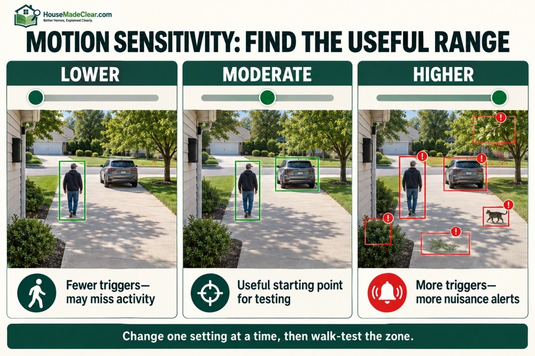 Lower, moderate and higher motion-sensitivity settings and their effect on missed activity and nuisance alerts