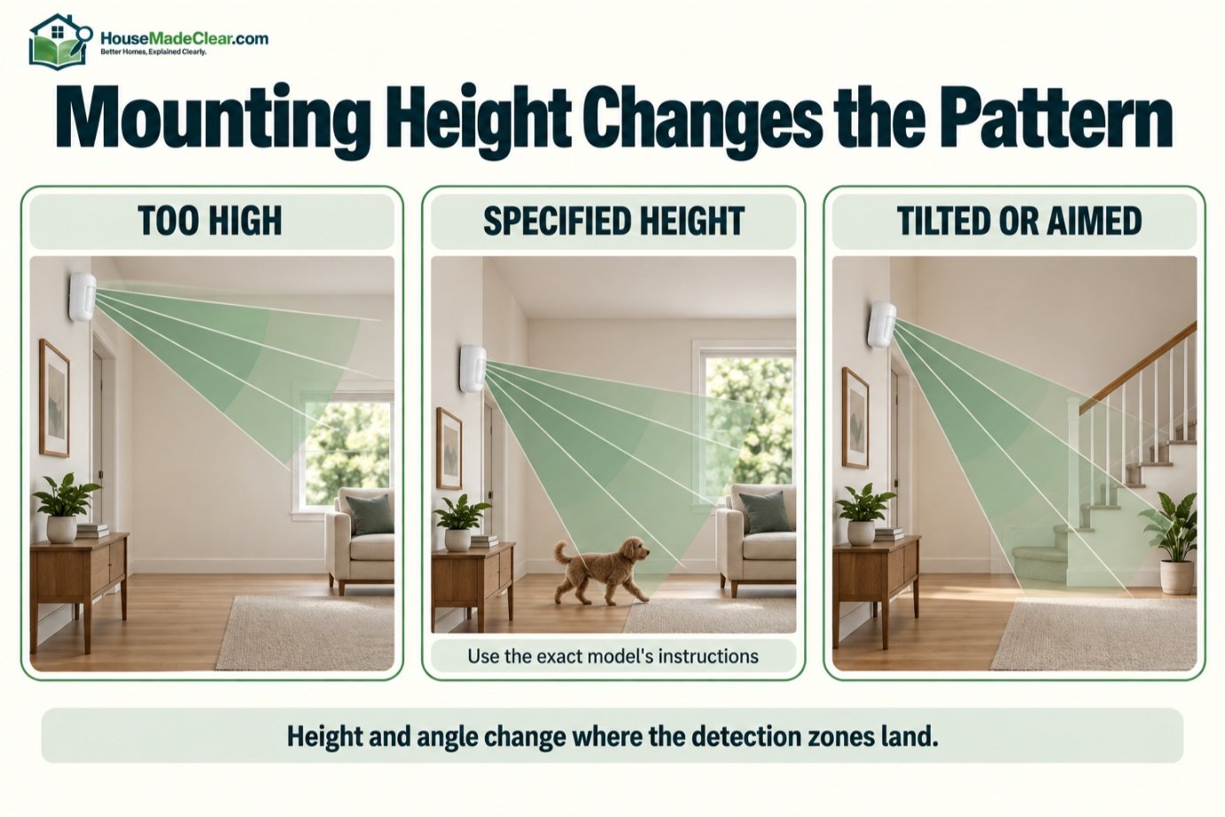 How mounting height and sensor tilt change where motion-detection zones land