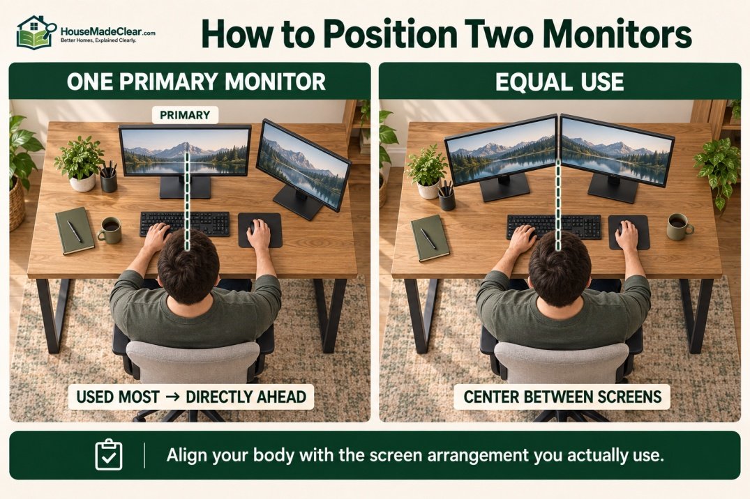 Monitor and window layouts showing perpendicular placement, reflection risk and high background contrast