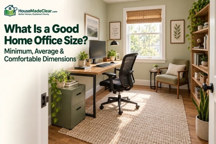 Comfortable dedicated home office with a desk What Is a Good Home Office Size? Minimum, Average & Comfortable Dimensions
