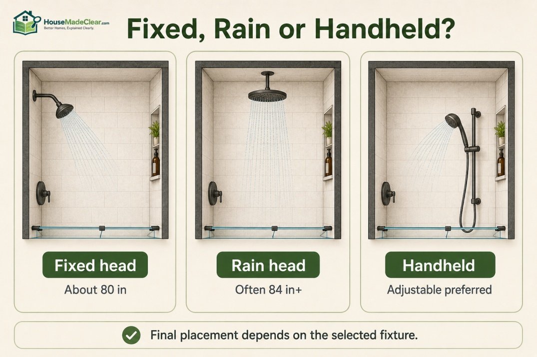 Comparison of fixed, rain and adjustable handheld shower heads