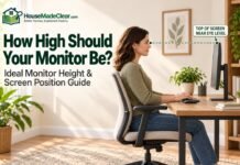 How High Should Your Monitor Be? Ideal Monitor Height & Screen Position Guide ideal monitor height with the top of the screen positioned near seated eye level