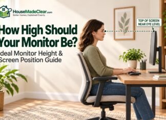 How High Should Your Monitor Be? Ideal Monitor Height & Screen Position Guide ideal monitor height with the top of the screen positioned near seated eye level