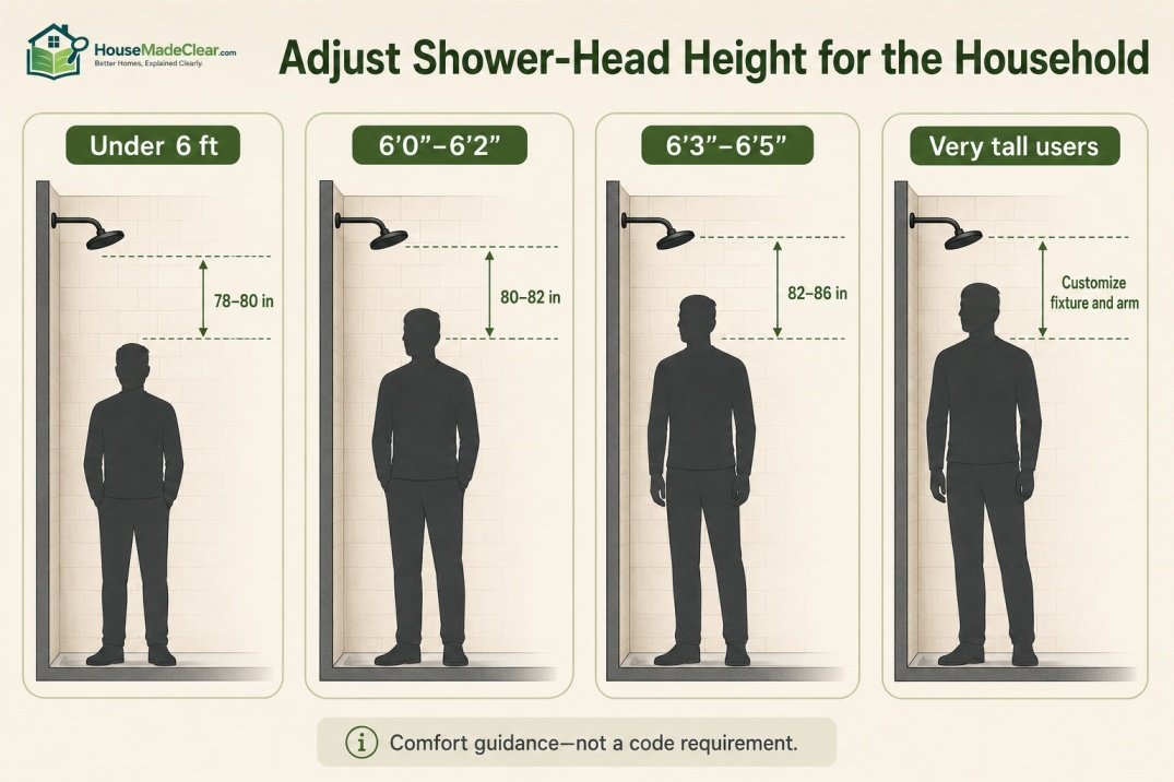 Diagram showing why shower fixture height should be measured from the finished floor