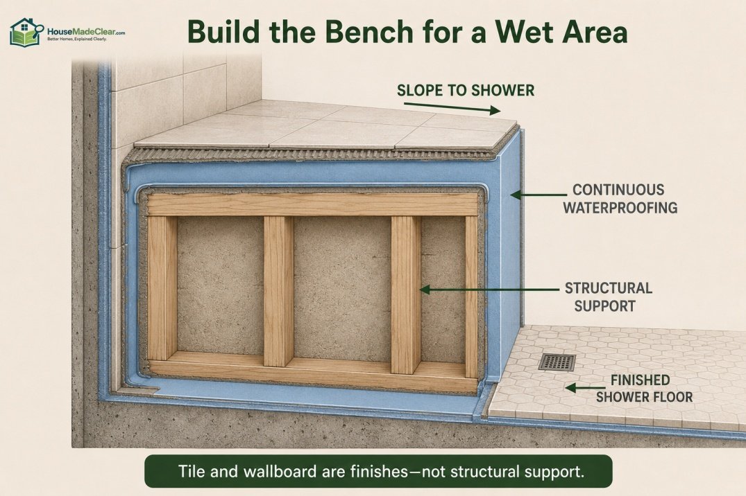 shower bench slope waterproofing support