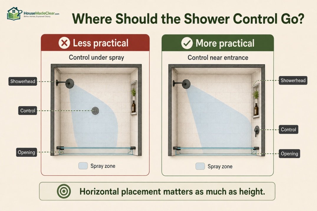 Comparison of shower controls under the spray and controls near the entrance