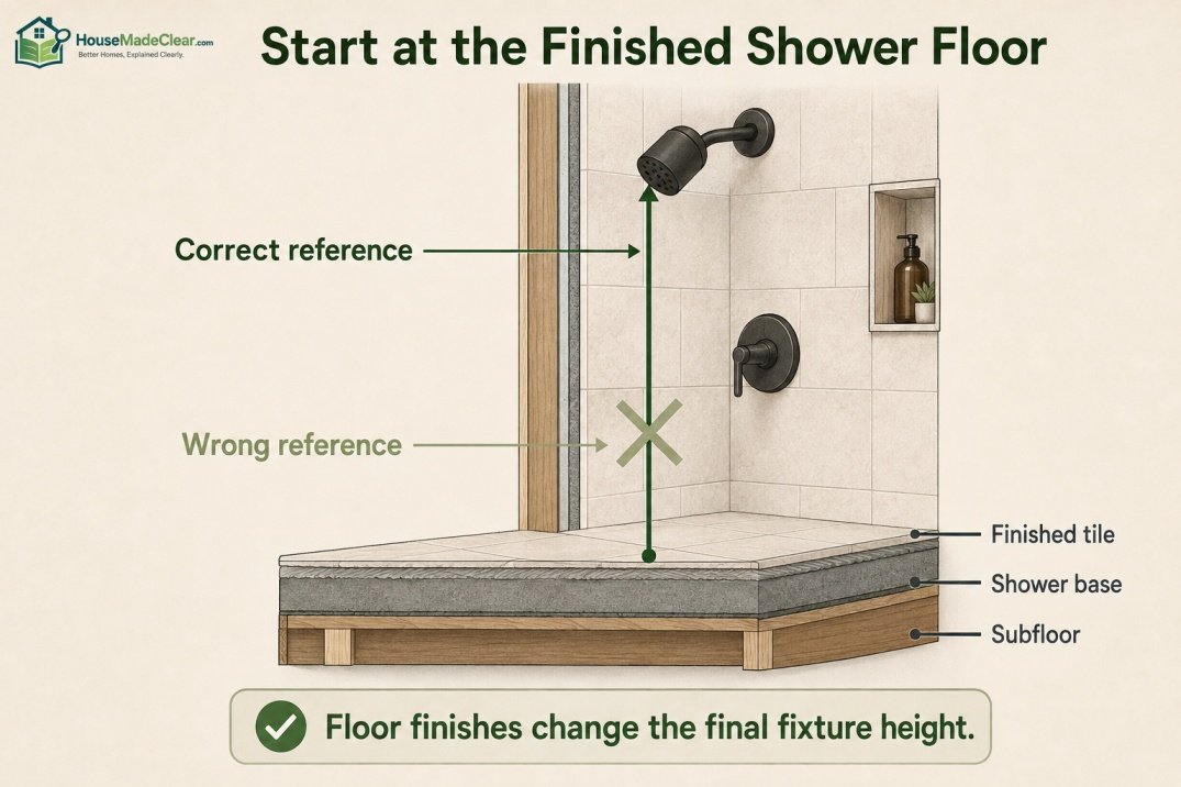 Suggested shower head height ranges based on the tallest household user
