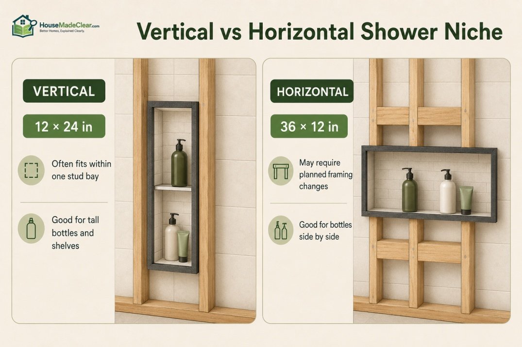 Correct shower niche shelf slope draining toward the shower