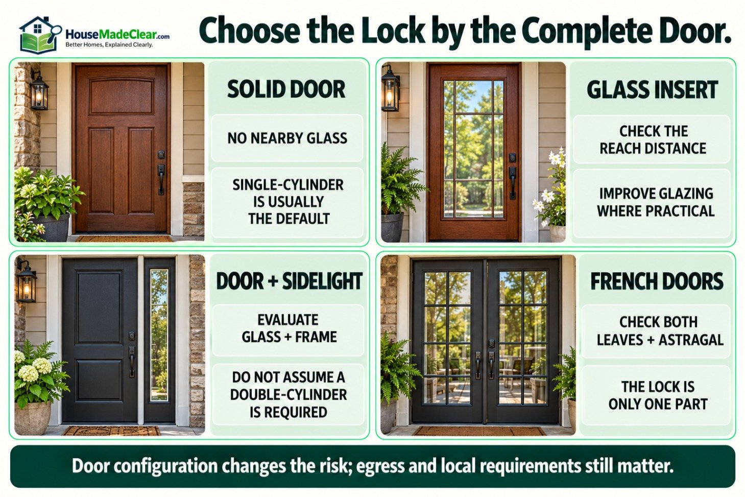 Lock-planning considerations for solid doors, glass inserts, sidelights and French doors